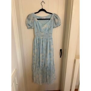 LoveShackFancy Target Blue Floral Puff Sleeve Chiffon Midi Dress Size 0